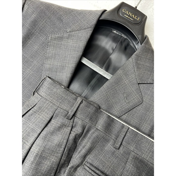 Canali Suit Mens 46 R Jacket Pant Gray 11320 Windowpane Pure Wool Preppy Busines - Picture 1 of 16